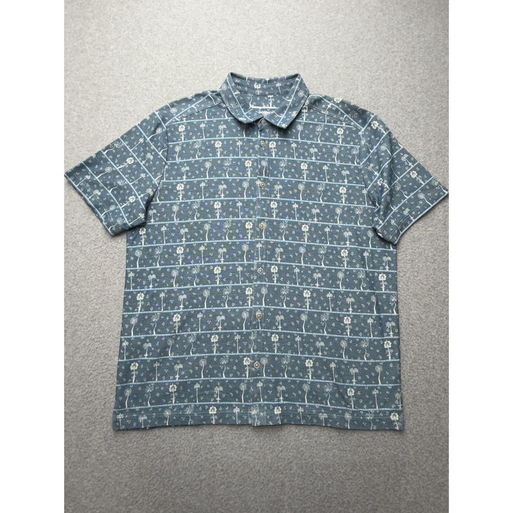 Tommy Bahama Shirt Mens XL Blue IslandZone Supima Palm Print Button Front Casual